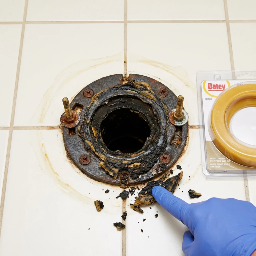 Failed wax ring showing water seepage at the base of a toilet in a Presidio, TX home